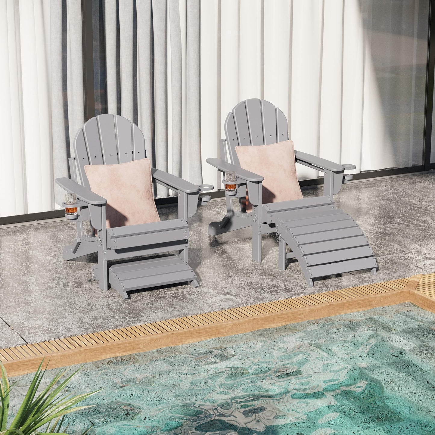 Sundale Outdoor Folding Plastic Adirondack Ottoman, All-Weather Adirondack Chair Footrest, Fade and Rust Resistant, Perfect for Outside Patio Garden Pool Yard Grey