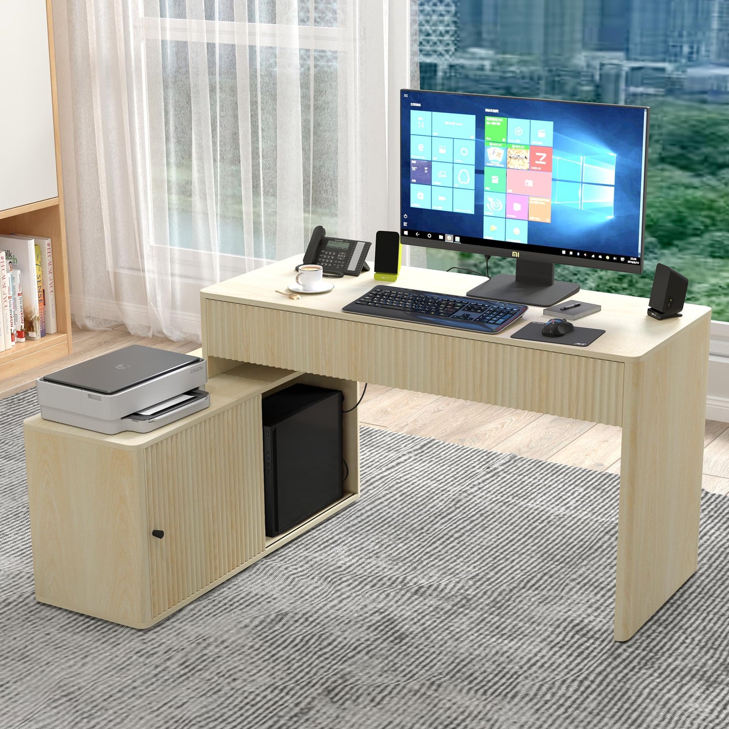 Giratree Modern Computer PC Desk Table with Storage, Corner L Shaped Desk with Drawers, Home Office Desk for Bedroom and Small Space, for Writing, Executive, Study, Work, Vanity - Natural