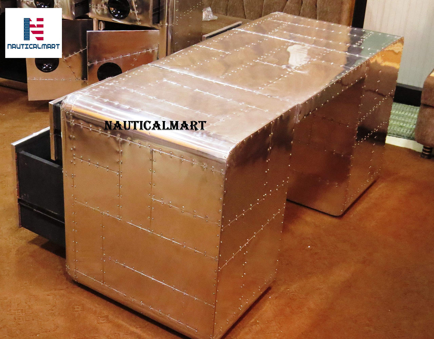 NauticalMart Vintage Antique Design Blackhawk 61" Desk with Four Drawers