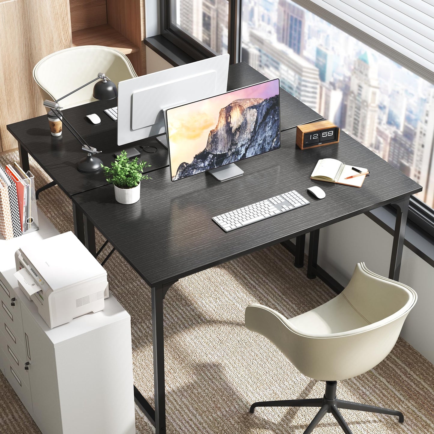 Huuger Modern Simple Office Desk, 40 Inch Gaming Desk with Storage, Black Metal Frame, Large Legroom