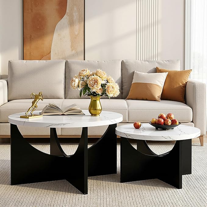 LIKIMIO Nesting Coffee Tables Set of 2, 31.5" Round Side Tables