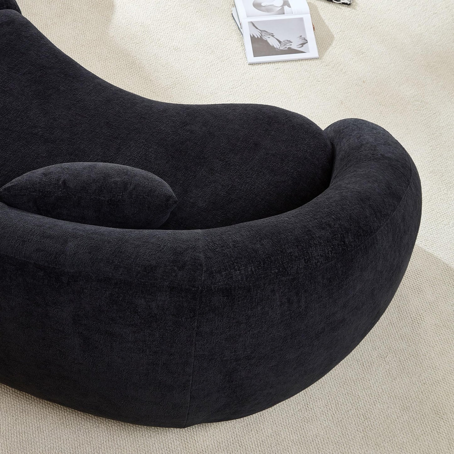 BBTJOINT Modern Curved Sectional Sofa, Contemporary Black Velvet Upholstered Couch, SemiCircular Design loveseat, Living Room Furniture,Half Moon Chaise