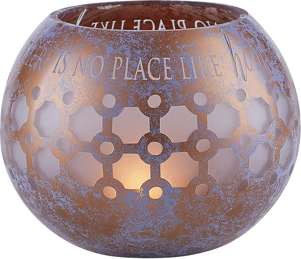 Pavilion - Bronze and Purple Sponge Patterned Frosted Glass 5 Inch Round Tealight Candle Holder - There's No Place Like Home