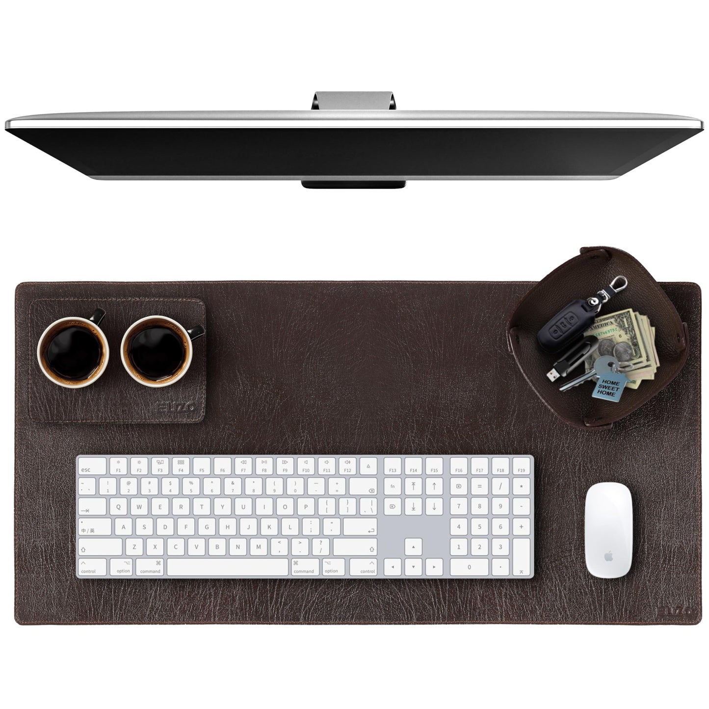 ELIZO Leather Desk Pad Real Leather Desk Mat Thick (3mm) Double Layer (32x16) Cover Blotter Desk Protector Large Computer Mat for Keyboard Mouse Pad Table Laptop Mat Office Accessories - Espresso