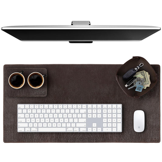 ELIZO Leather Desk Pad Real Leather Desk Mat Thick (3mm) Double Layer (32x16) Cover Blotter Desk Protector Large Computer Mat for Keyboard Mouse Pad Table Laptop Mat Office Accessories - Espresso