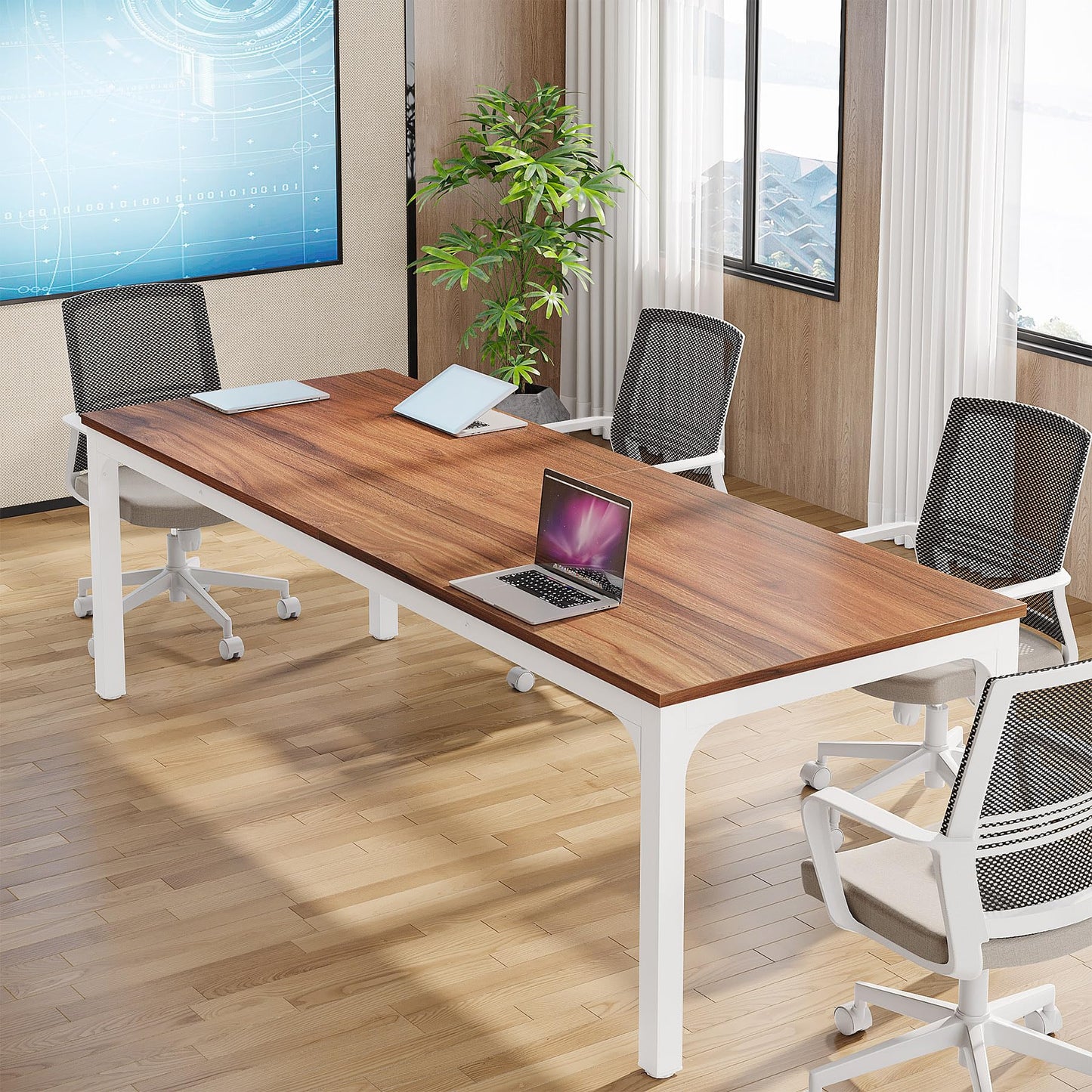 Tribesigns 6.5FT Conference Table, 78.7-Inch Rectangle Meeting Seminar Table, Large Business Tables for 6-8 People (Only Table) (Walnut+White)