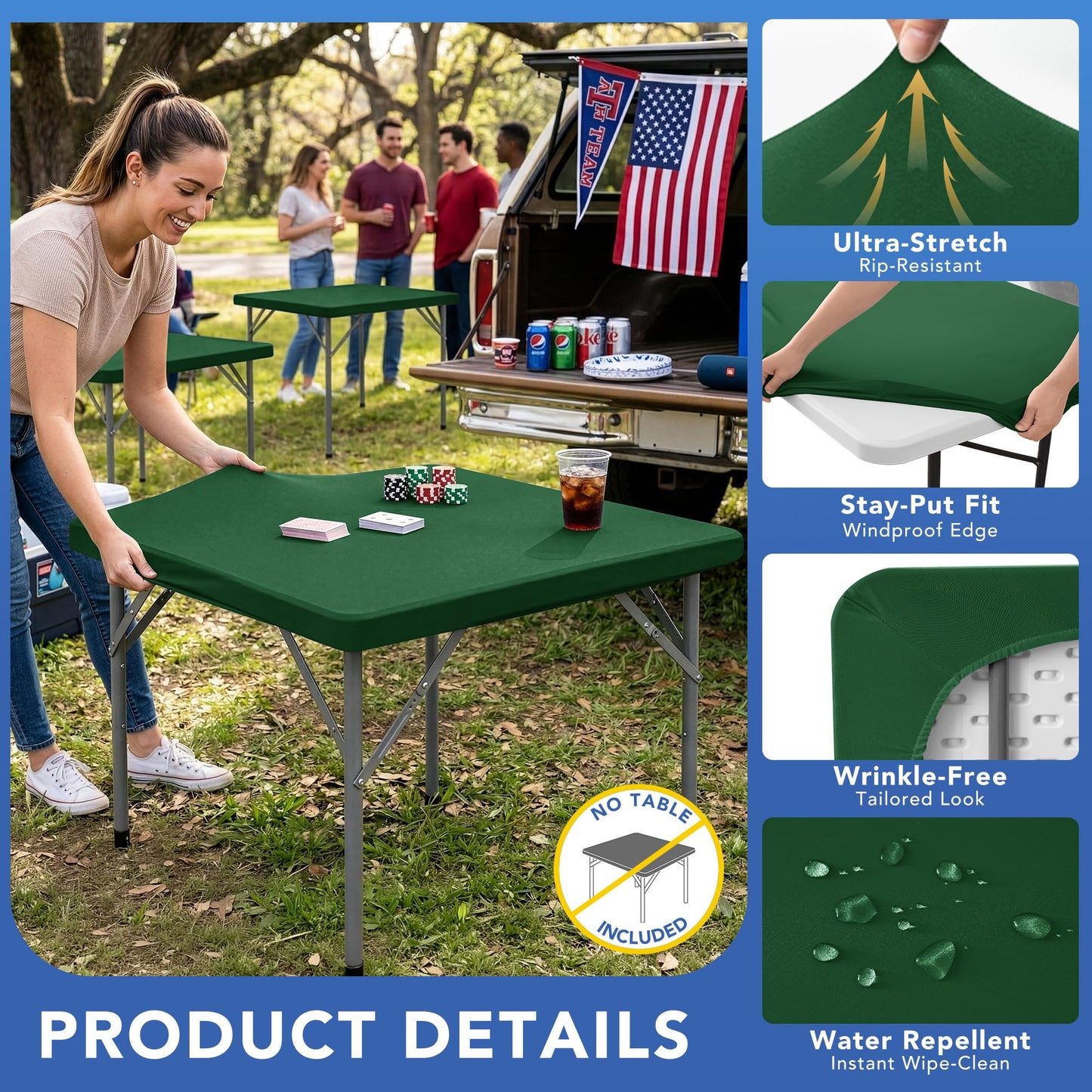 Enjoyidea Square Fitted Tablecloth 34x34 Inch-2 Pack Hunter Green Card Elastic Spandex Table Cover-Small Stretch Christmas Table Cloths Topper Cap for Kitchen Dining Picnic Patio Outdoor Party Tables