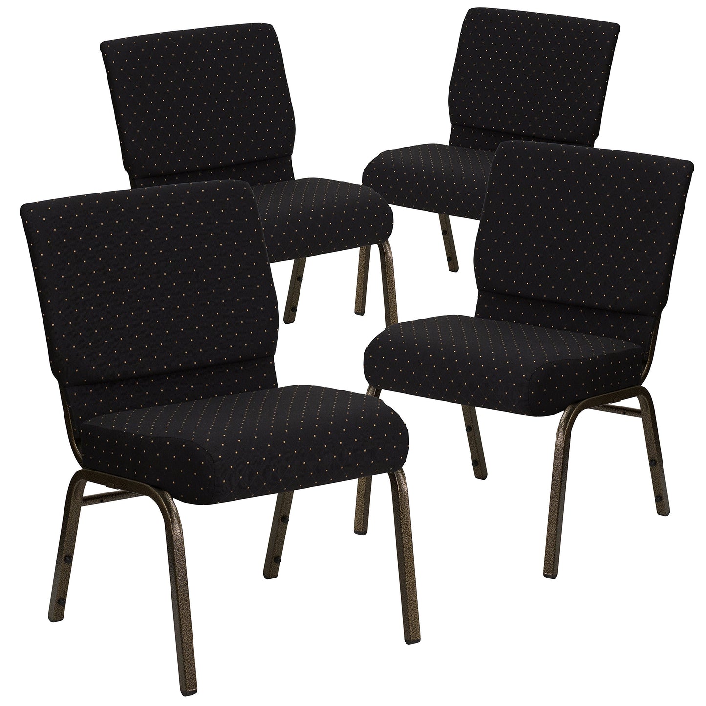 Flash Furniture 4 Pack HERCULES Series 21''W Stacking Church Chair in Black Dot Patterned Fabric - Gold Vein Frame