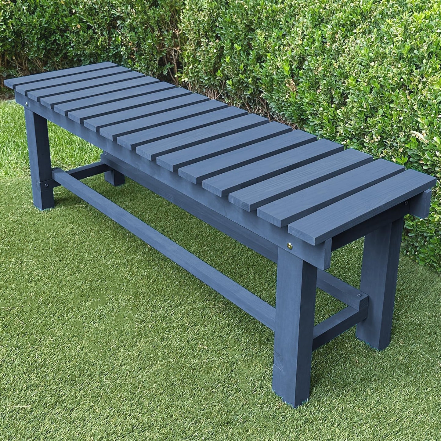 Outdoor Garden Wood Bench, 2-Person Weatherproof Wooden Bench Park Narrow Bench, Never Rot or Fade Waterproof Backless Bench for Entryway, Outdoor, Patio, Porch, Backyard and Park (Blue, 35.5''/90cm)