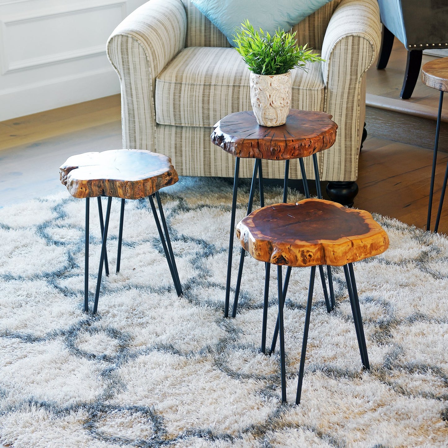 WELLAND Unique Shape Date Tree End Table Live Edge Side Table Plant Stand for Living Room Bedroom Home Office Patio 13" W x 12" D x 16" H