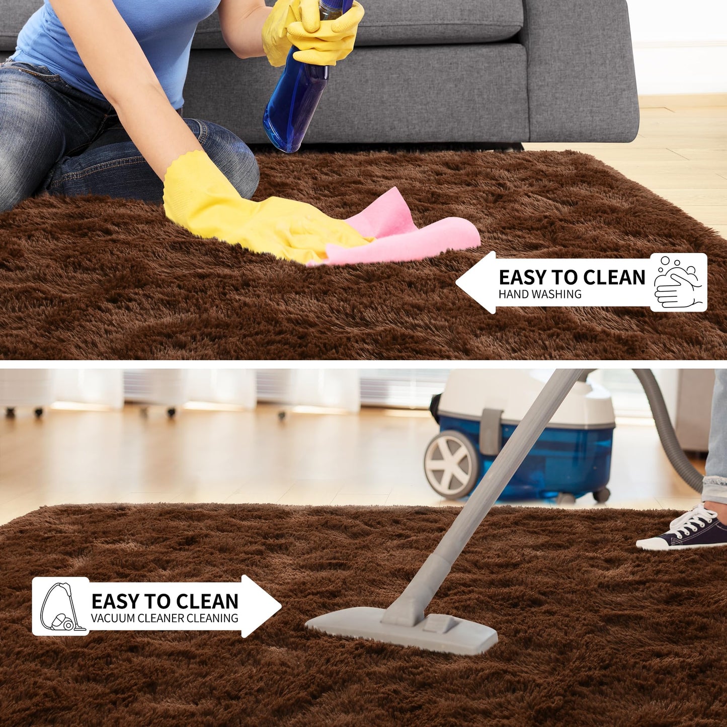 Tepook Super Soft Fluffy Rug for Bedroom, Modern Shaggy Fuzzy Kids Rugs for Living Room, Plush Indoor Nursery Home Decor Dorm Carpet with Non-Slip Bottom, Brown, 4 X 6 Feet