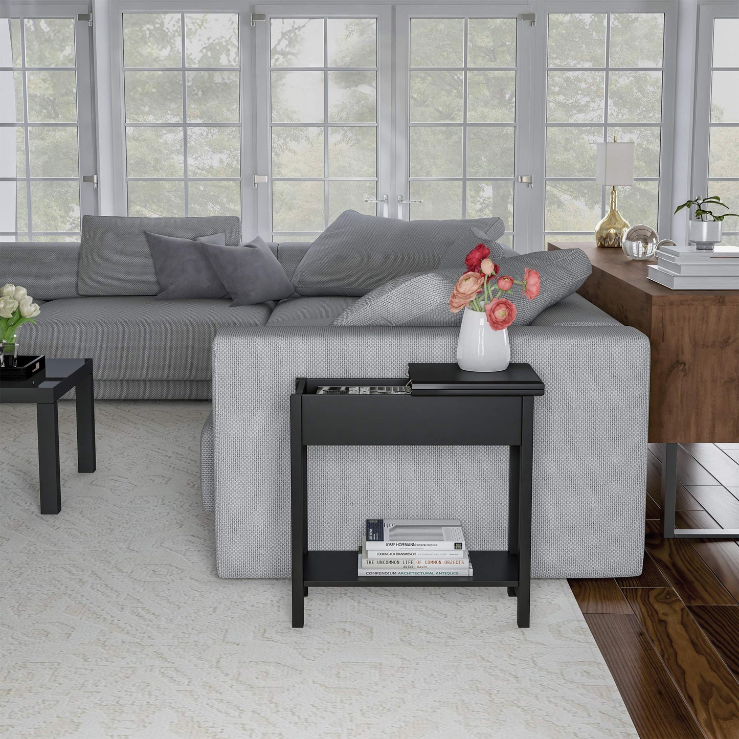 Lavish Home Flip Top End Table - Narrow End Table and Slim Console with Storage Compartment and Lower Shelf for Living Room, Hallway, Entryway and Small Spaces (Black)