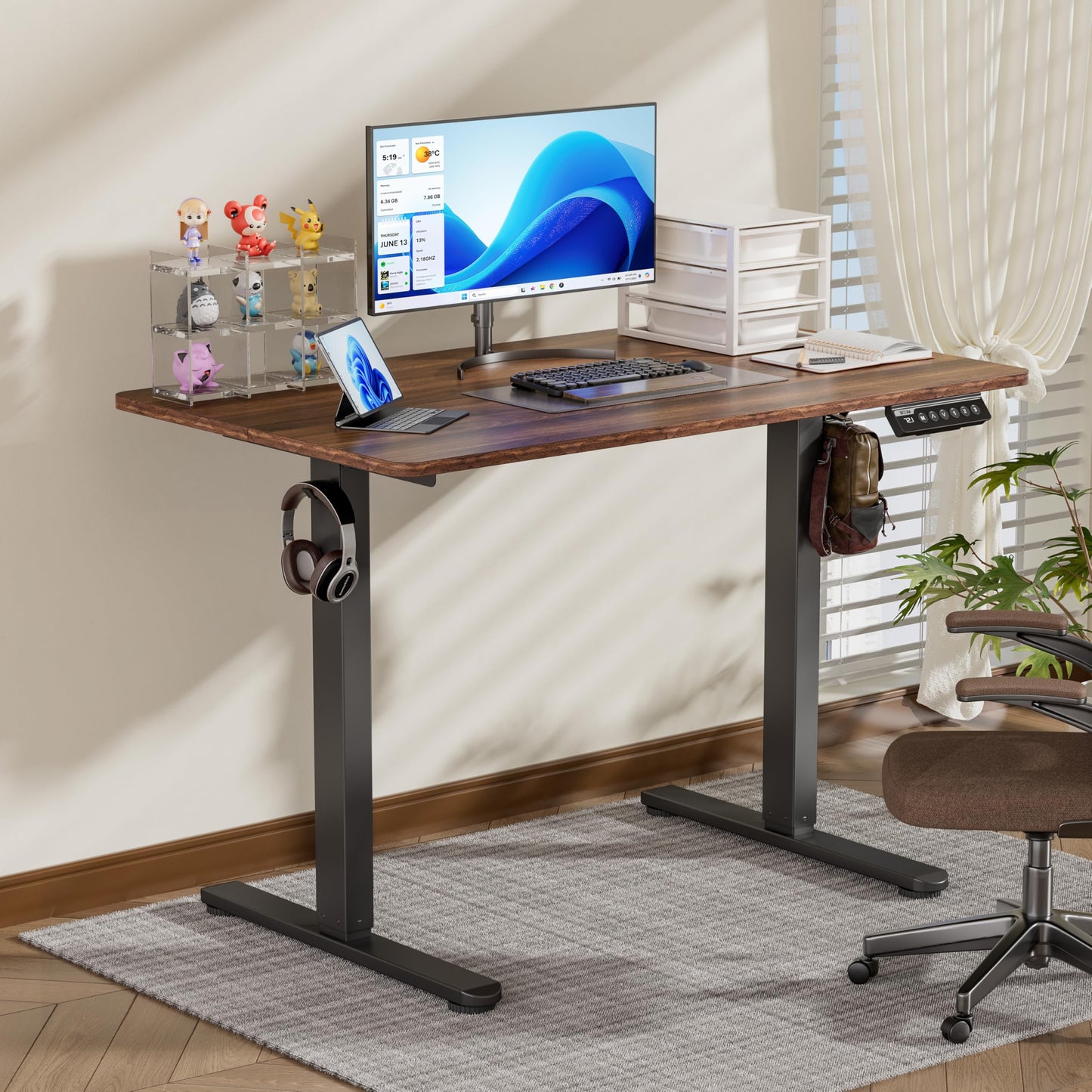 BIZUM 40x24 Inch Electric Standing Desk with Memory Presets, Quiet Motor Height Adjustable Stand Up Desk for Home Office & Gaming, Ergonomic Sit Stand Workstation，Walnut