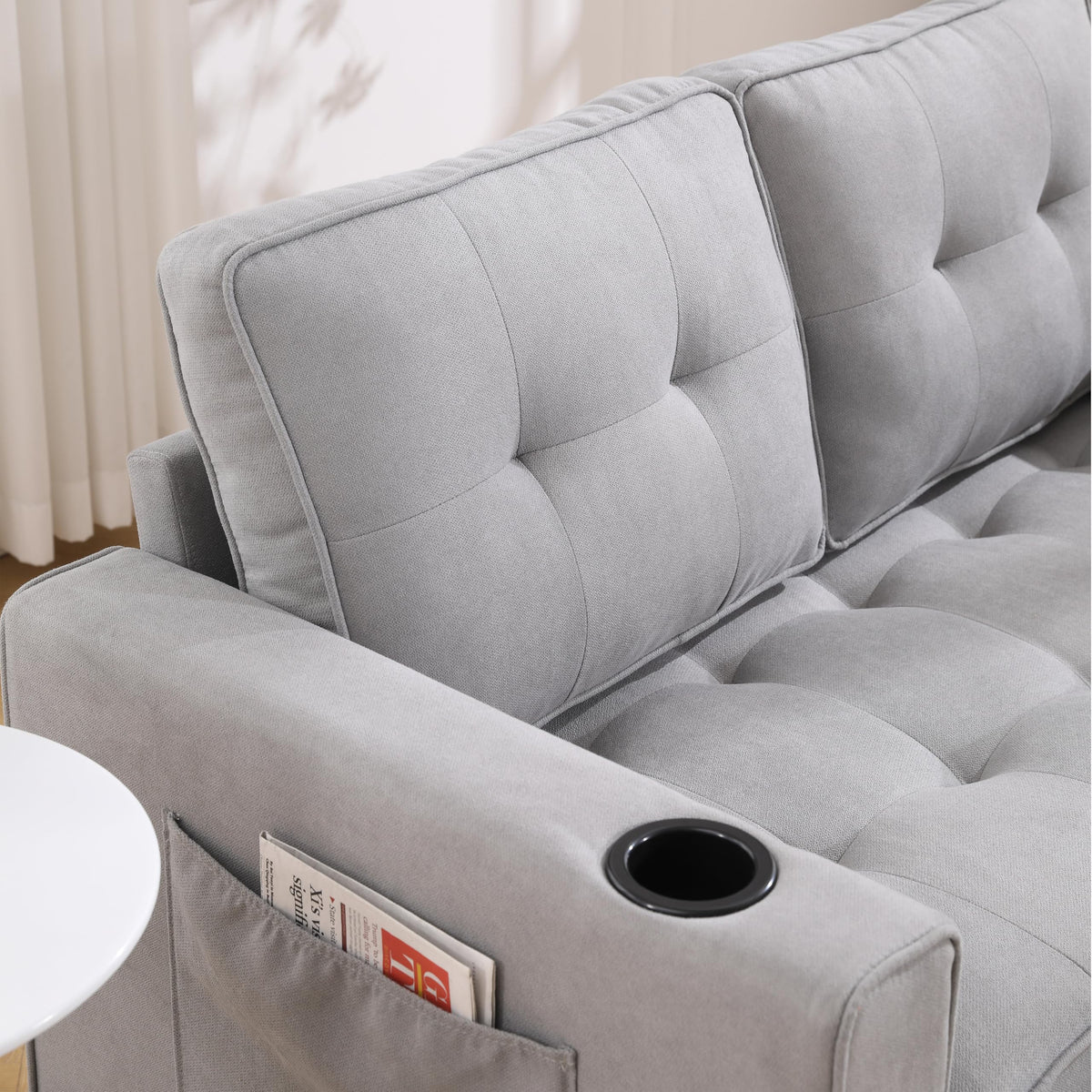Trygoal Convertible Sofa Bed, Folding Loveseat Sleeper Sofa Bed with Pillows,Fold Out Floor Couch with Cup Holder, Fabric Pull Out Sleeper Couch Bed for Living Room, Bedroom Lounge, Light Gary