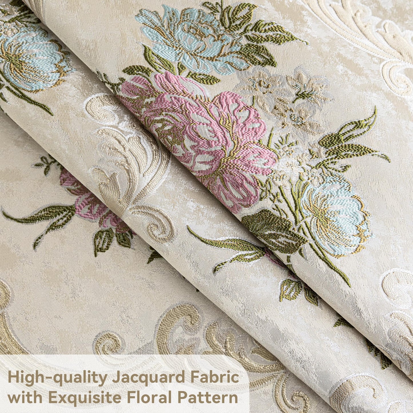 Loom and Mill Luxury Jacquard Curtains for Bedroom Living Room, European Style Curtains 2 Panels with Tiebacks, Elegant Window Curtain for Holiday Banquet Party Decor(52”Wx84”L, 2 Panels)