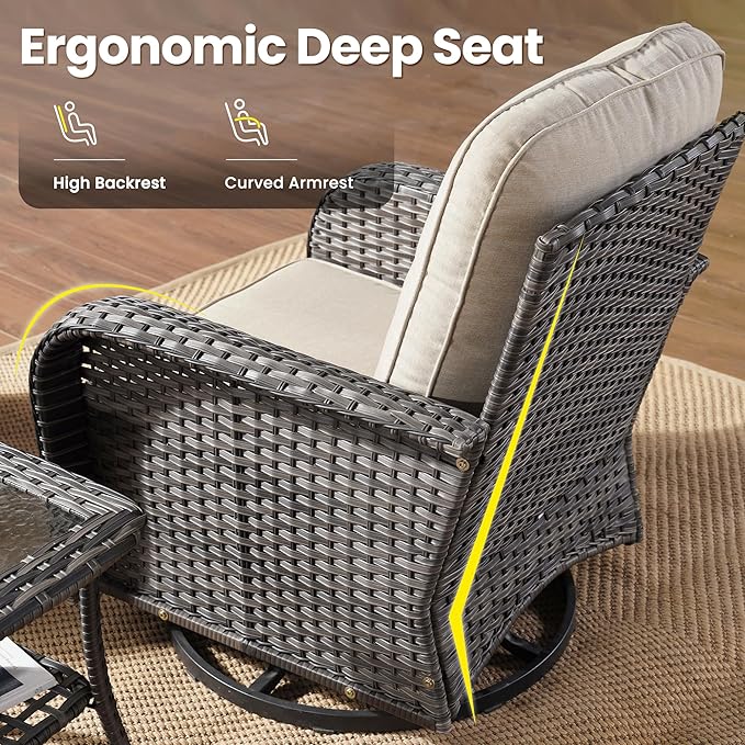 ovios 3-Piece Patio Furniture Set, Outdoor Wicker Sofa