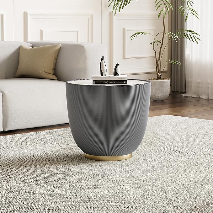 Round Marble Coffee Table Set of 2, 2 Piece White Coffee Table and End Table