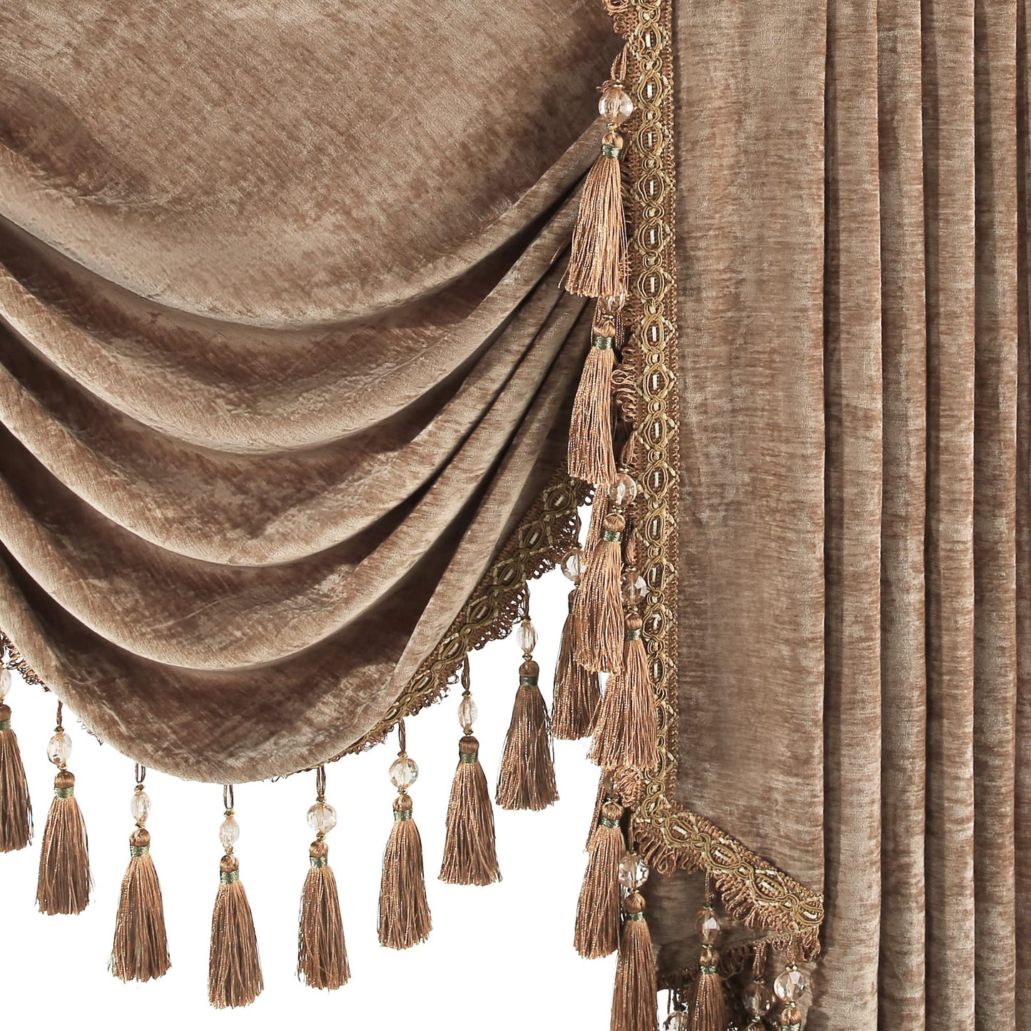 Loom and Mill Thick Chenille Waterfall Valance for Living Room, Luxury Swag Valances with Multi-Tassels & Pendants, Coffee Swag Curtains for Bedroom Kitchen Dining Room Window Decor(W79Inch,1 Panel)