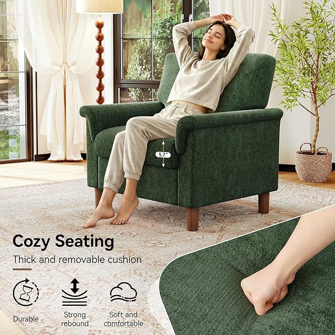 Mid Century Modern Accent Chair, Chenille Comfy Living Room Arm Chairs