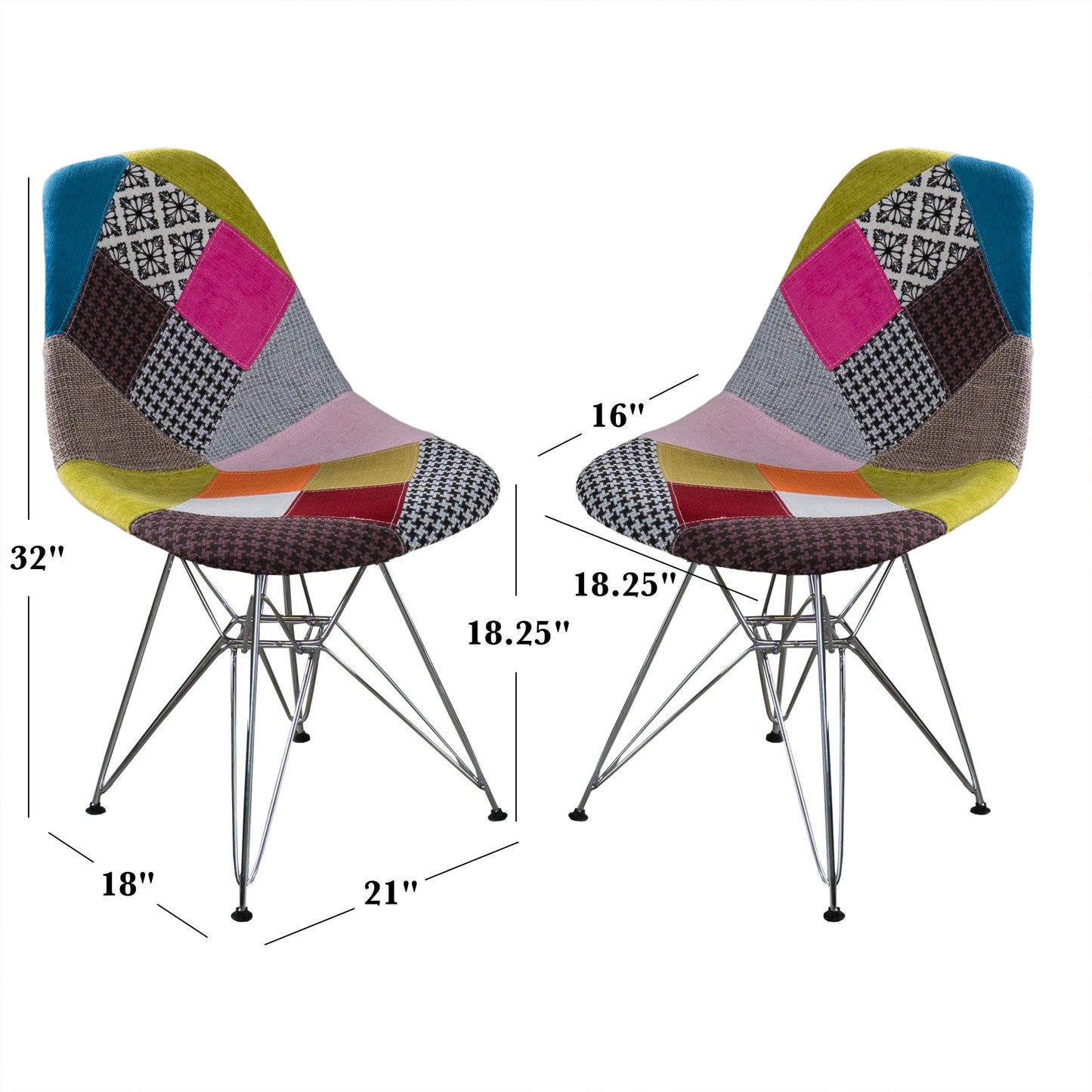 Christopher Knight Home Wilmette Fabric Chair with Chromed Legs, Patchwork 18D x 21W x 32H in