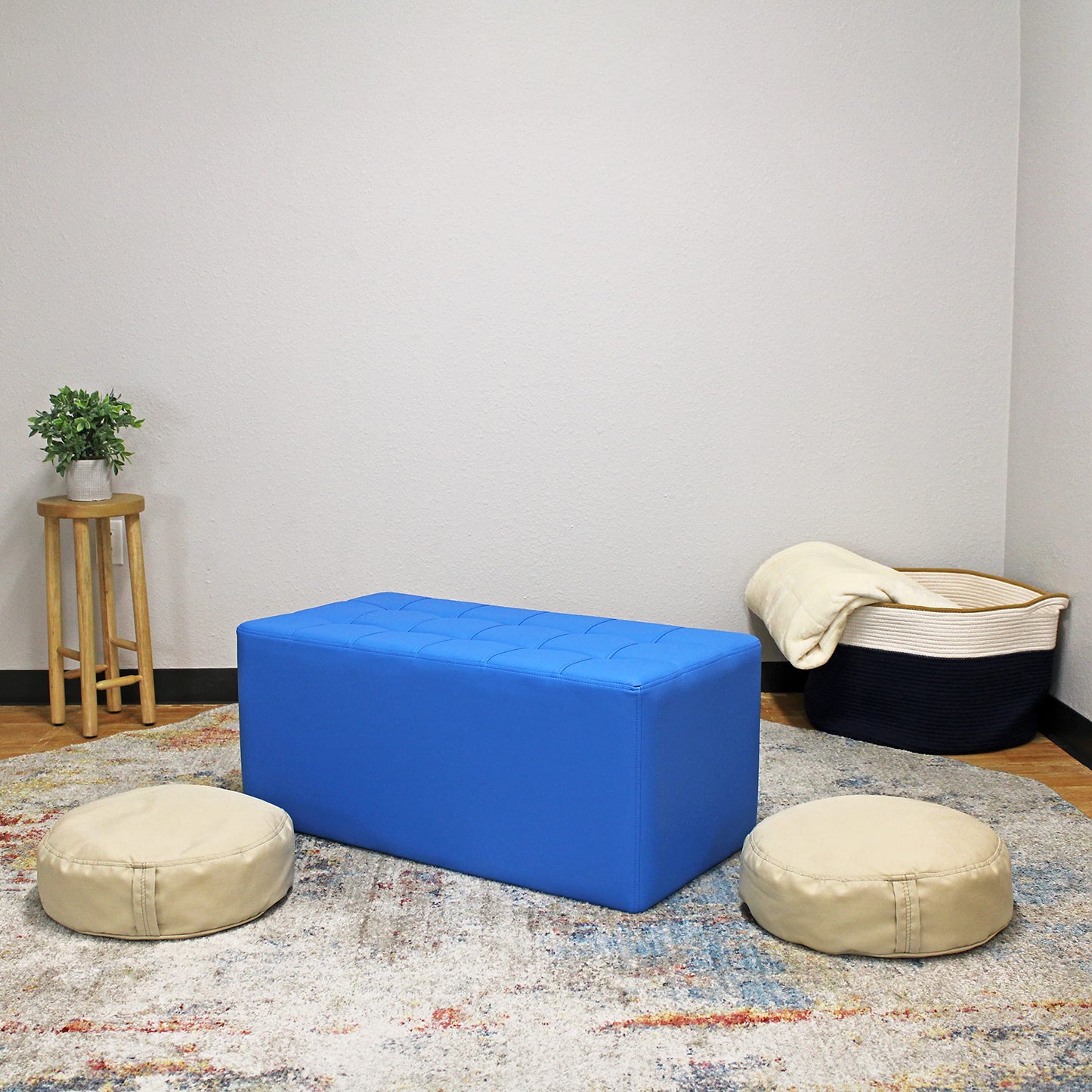 Factory Direct Partners Tufted Rectangle Accent Ottoman Bench Beautifully Upholstered Furniture for Modern Home, Office, Library or Waiting Area Seating, Footstool, Table Use - French Blue, 14046-FB