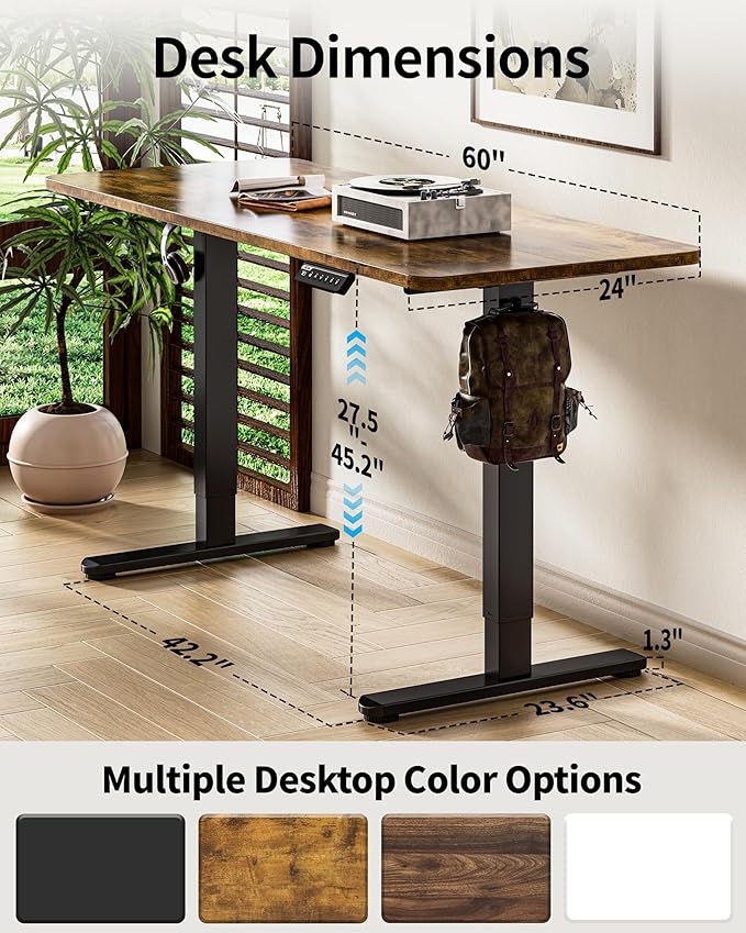 BIZUM Electric Standing Desk 60 x 24 Inch Computer Desk-Gaming Desk Rustic