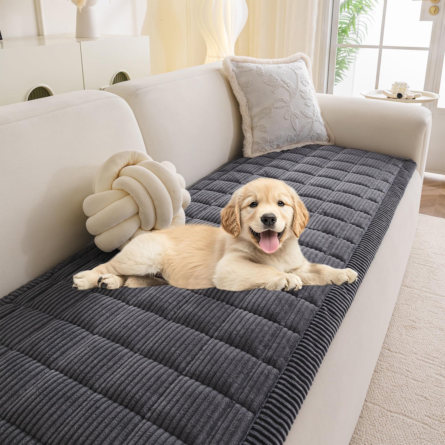 MYSKY HOME Couch Cover for Dogs Washable, Dog Sofa Couch Covers,Washable Non-Slip Couch Sofa Cover Protector Dog Mat for 2 Cushions and Sofas(Dark Grey,27.6" x 59")
