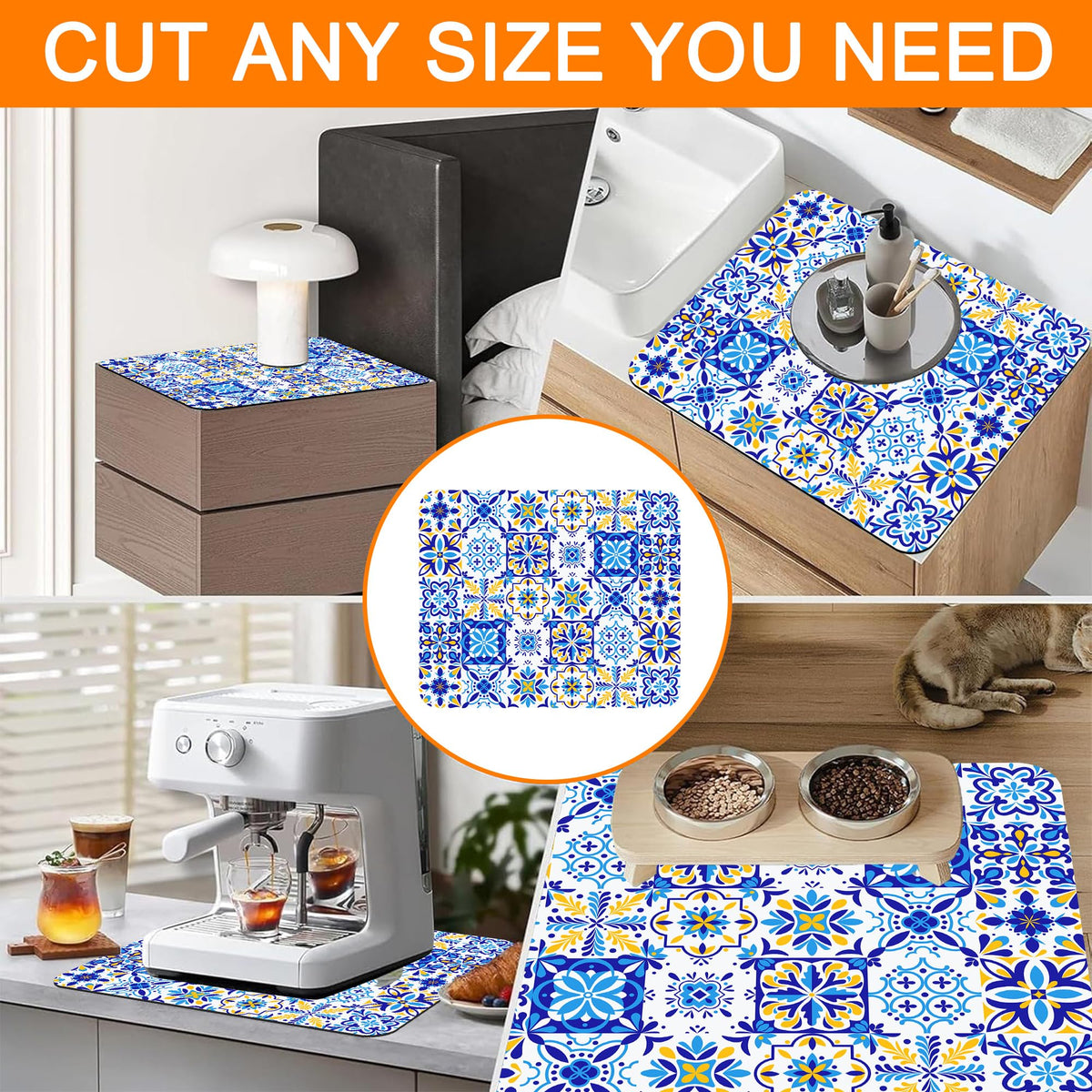 Blue and Yellow Mexican Talavera Ceramic Tile Dryer Top Protector Mat,Dust-proof Washer and Dryer Covers For The Top,Non-slip Washing Machine Dust Cover Pad for Laundry Room Home Decor,23.6"x19.7"