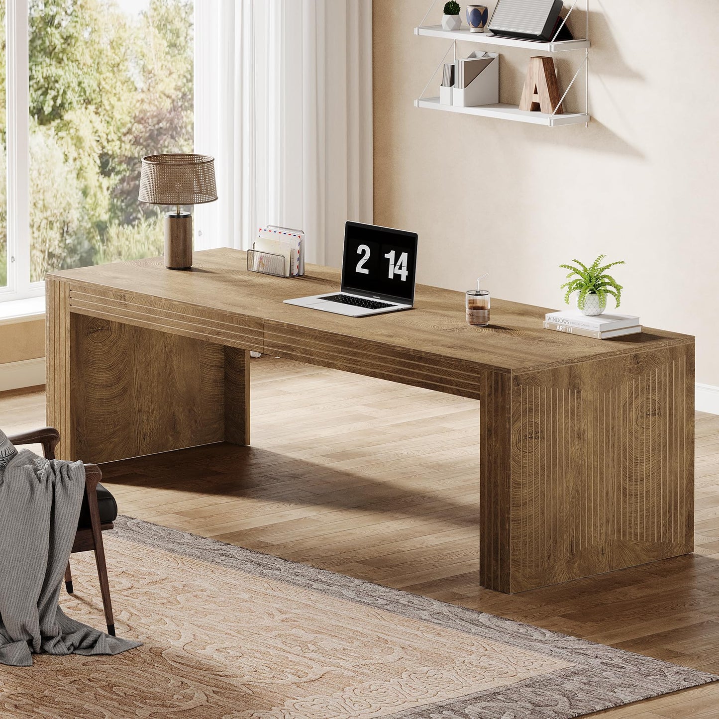 Tribesigns 79-Inch Extra Long Desk, Two Person Double Desk for Home Office, Wooden Long Computer Desk Writing Table for Office, Natural Oak