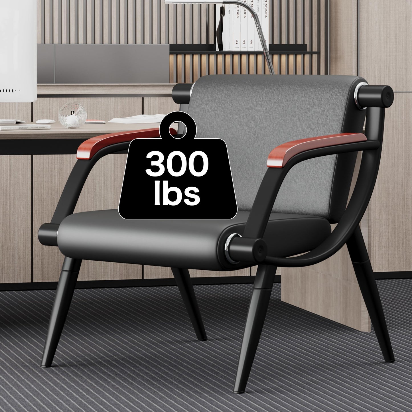 wonline Waiting Room Chairs, Office Furniture Reception Chairs with Arms, Leather Chairs is Suitable for Clinic,Airport,Hospital,Barber,Salon,Bank-Black