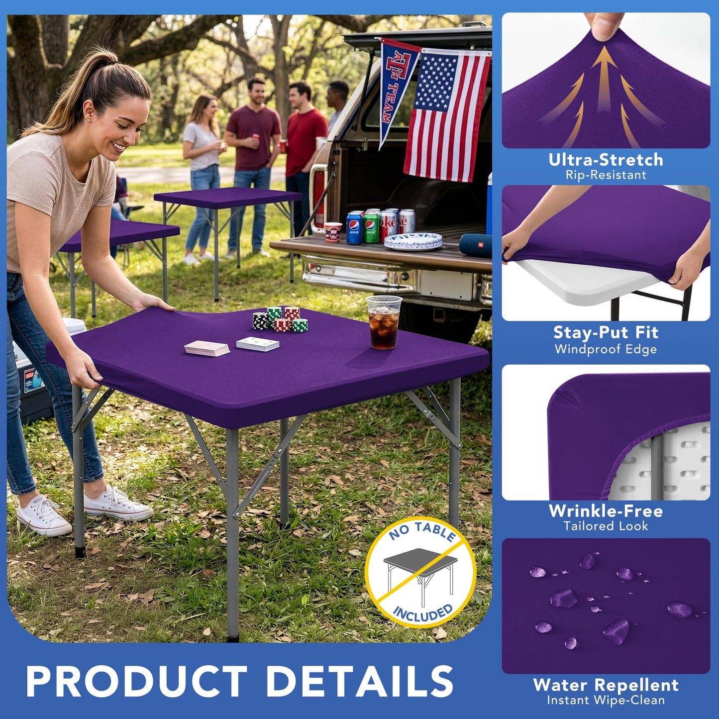 Enjoyidea Square Fitted Tablecloth 34x34 Inch-2 Pack Dark Purple Elastic Spandex Table Cover-Small Stretch Card Folding Table Cloths Topper Cap for Kitchen Dining Picnic Patio Outdoor Party Tables