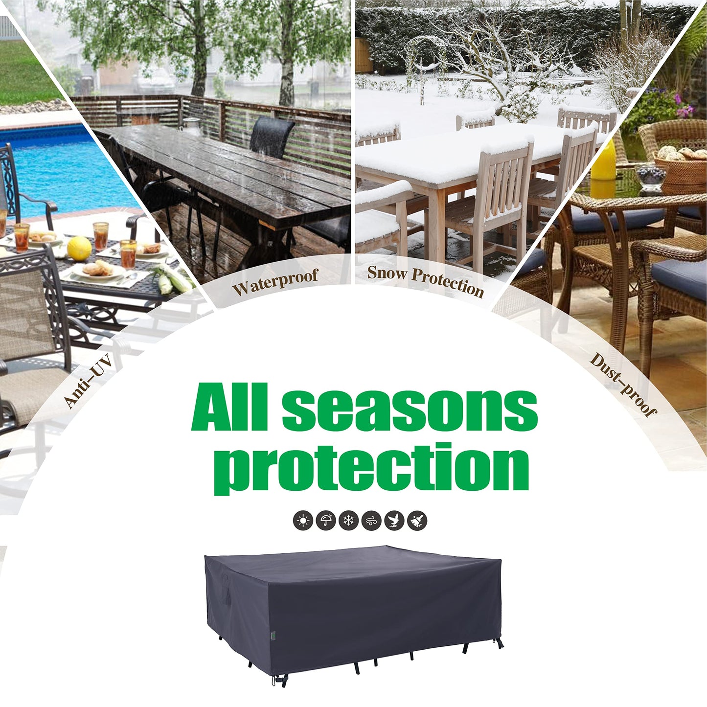 F&J Outdoors Heavy Duty Waterproof Anti-UV Rip-stop Fabric Large Patio Furniture Covers, Grey, 126"x83"x27.5"