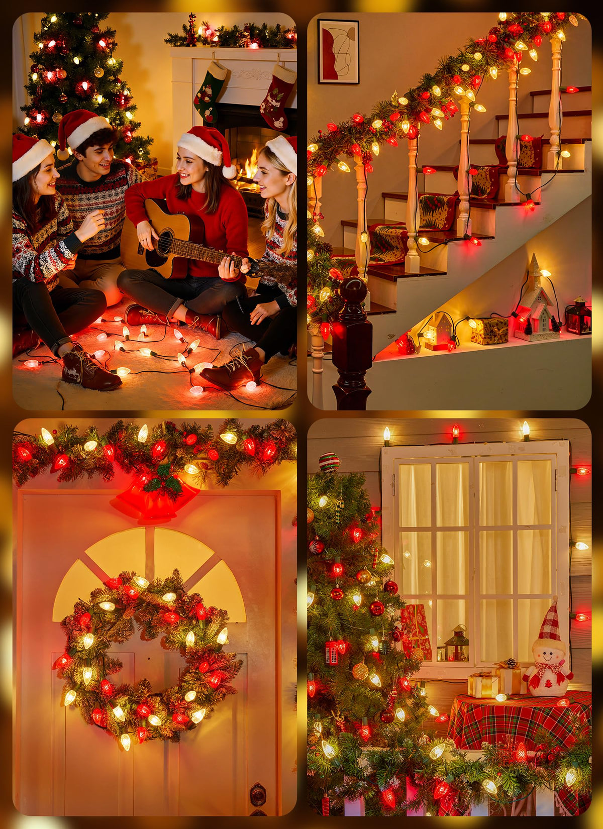 100 Feet Led Christmas Lights, Red and Warm White C9 Christmas String Lights Outdoor, 100 Strawberry Bulbs Connectable UL Certified for Indoor Outdoor Roofline Patio Holiday Party Backyard Decor