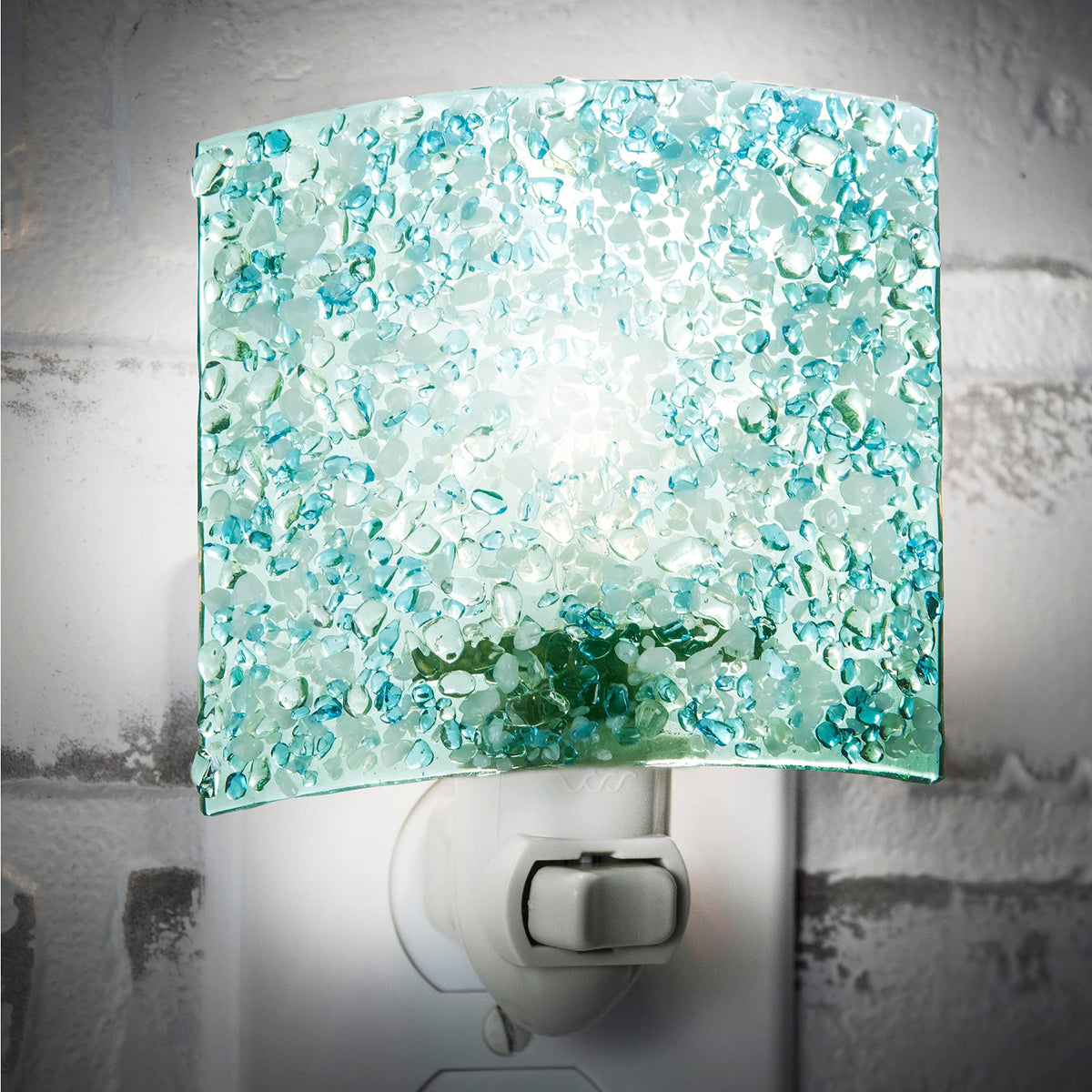 J Devlin Aqua Crushed Glass Night Light, Coastal Decor