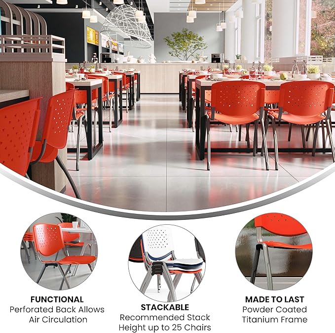 Flash Furniture HERCULES -5 Pack 880 lb. Capacity Orange Plastic Stack Chair |