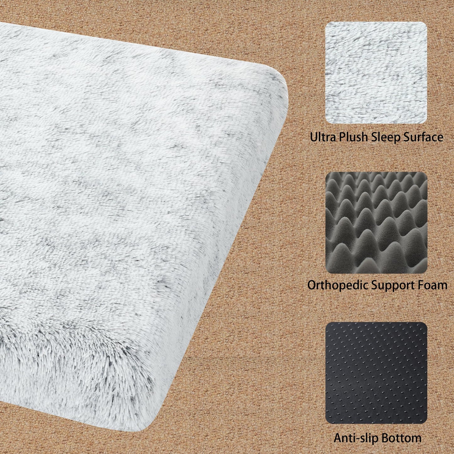 YIZHUOPET Orthopedic Long Plush Cover Dog Bed,Medium L Sized Dog 36''X27''x3'' Soft Waterproof Egg Foam Pet Crate Beds Mat or Kennel Pads with Removable Washable Cover,Non-Slip Bottom,Light Grey
