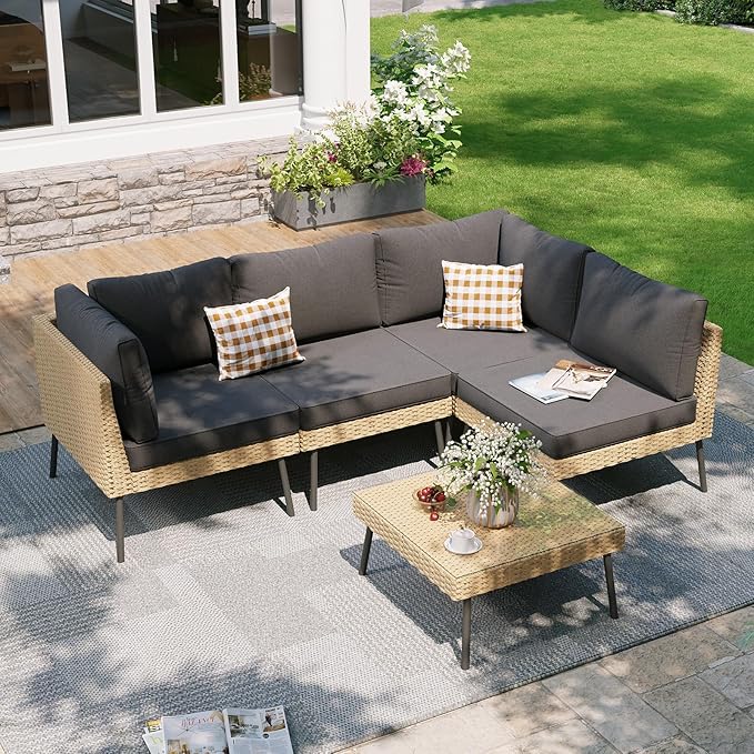 Aoxun 5-Piece Patio Furniture Set, Wicker Outdoor Furniture