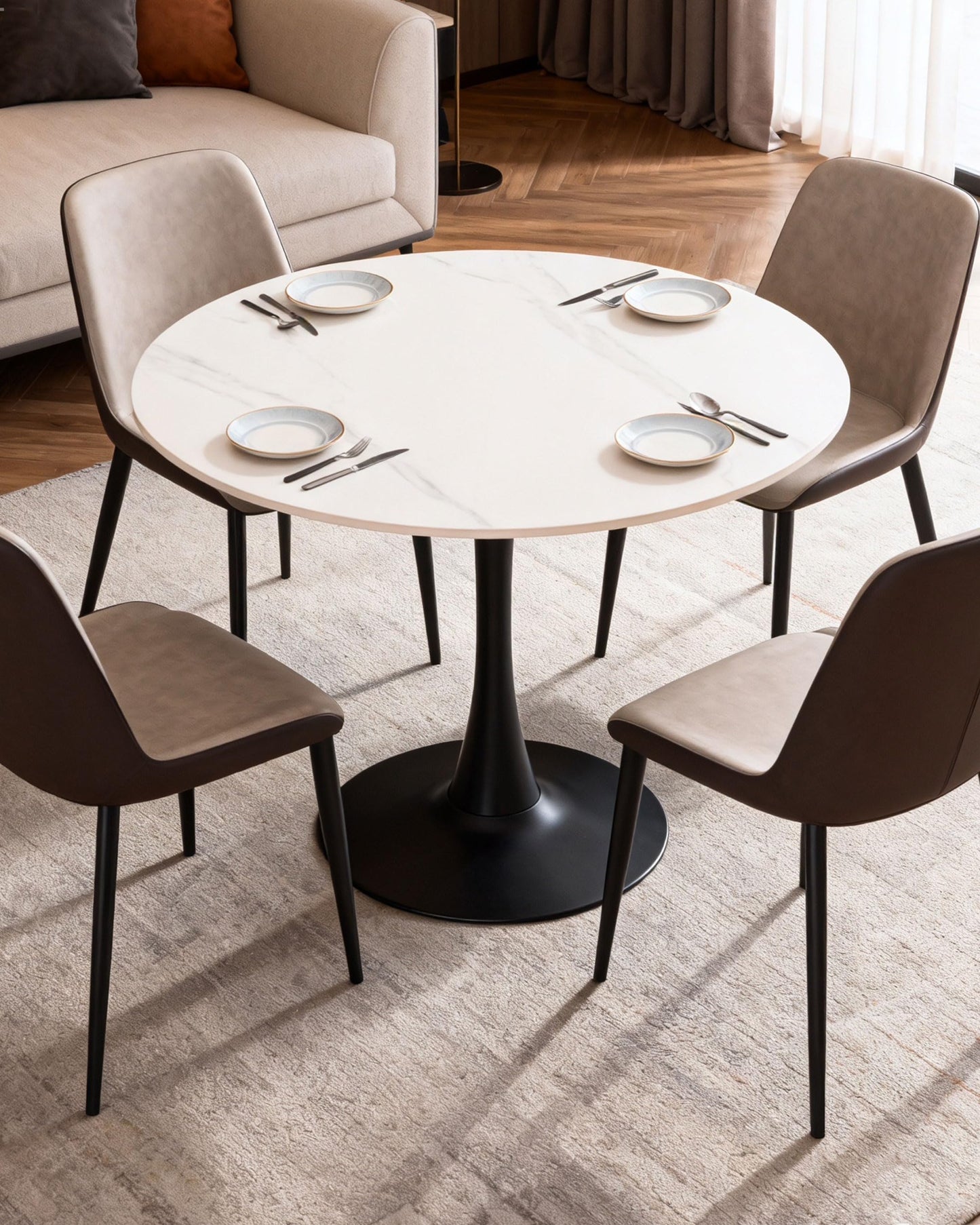 27.6" Round Dining Tulip Table with Marble Top and Iron Base - Modern & Elegant Design for Home & Restaurant Use Living Room, Café Coffee Table