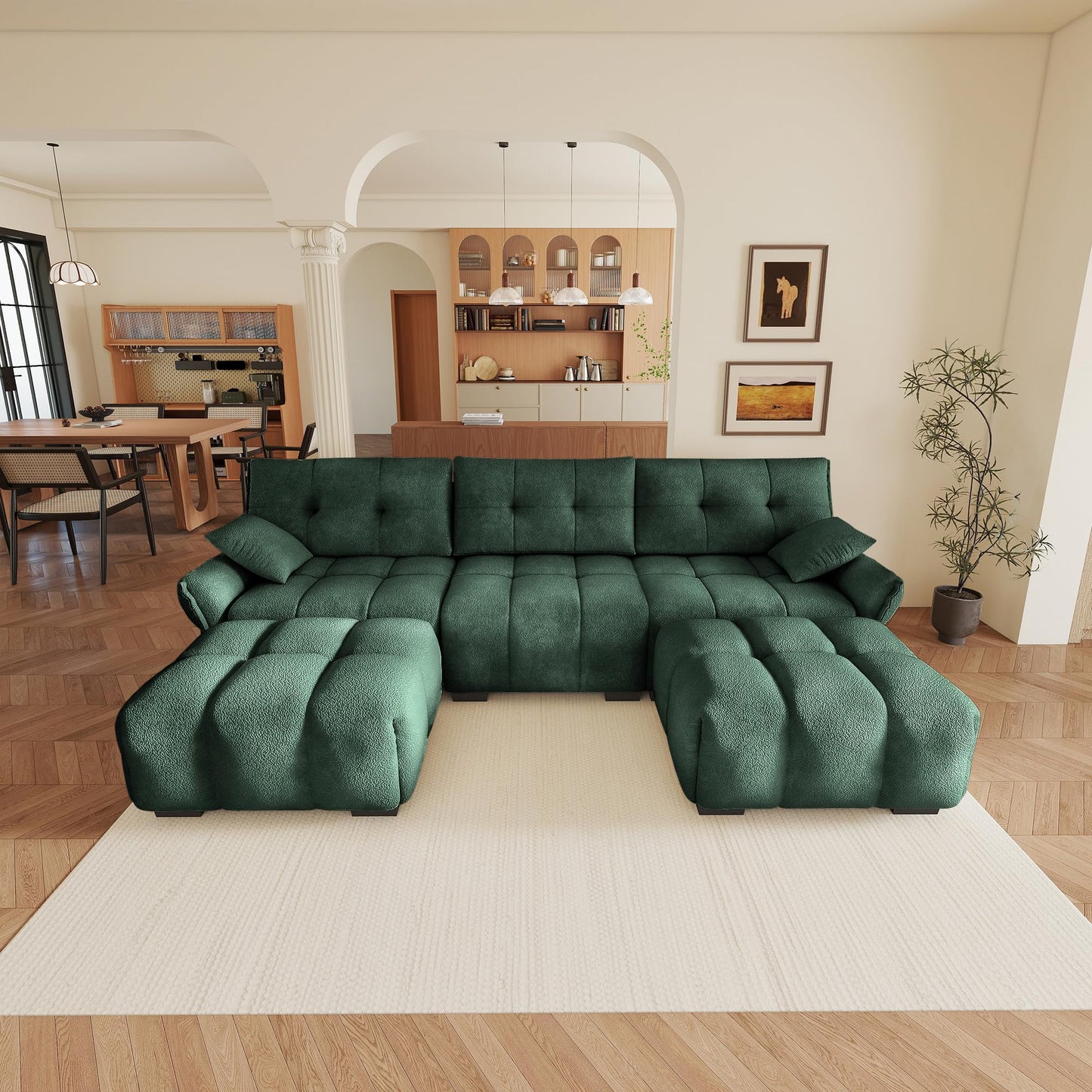 SoarTalent 110.2” Modular Sectional Sofa Couches,Luxury Chenille 3 Seater U-Shaped Sleeper Sofa Cloud Couch with 2 Ottoman and Pillows for Living Room, Apartment, Office(Green)