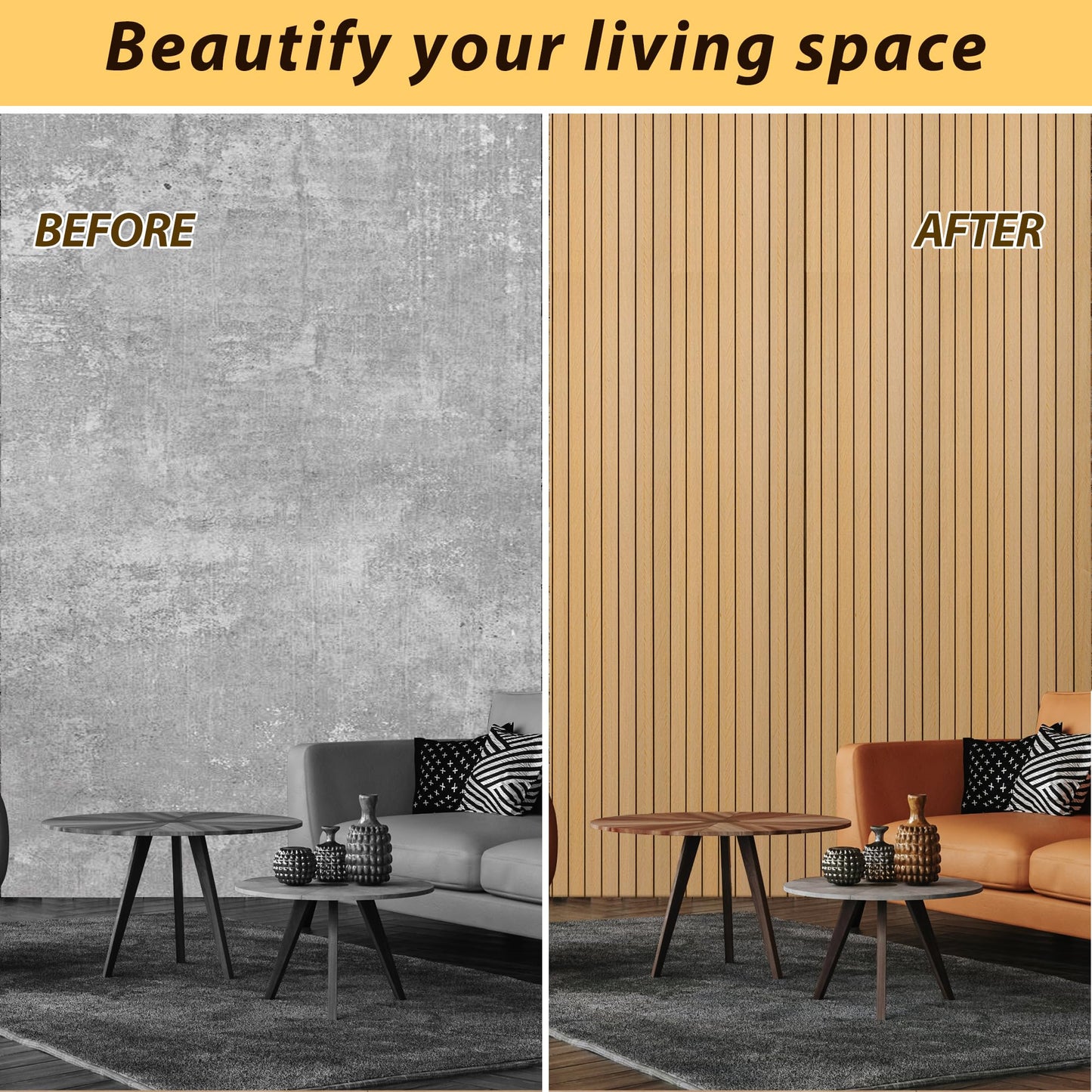 meiqidi 118" x 15.7" Peel and Stick Slat Wall Panel – Self-Adhesive 3D Wood Grain Wall Panels Waterproof PVC Fluted Paneling Wood Wallpaper for Living Room Ceiling Decor