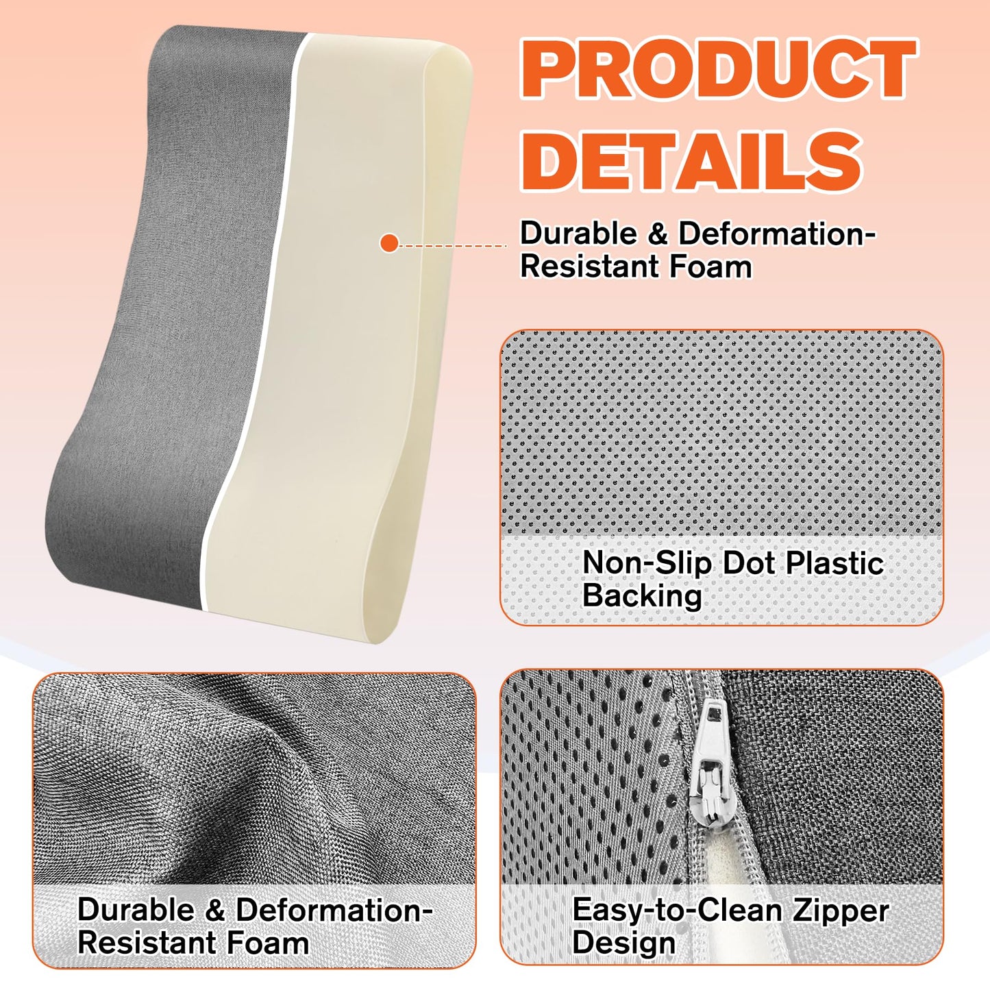 JZHLLA Recliner Neck and Lumbar Support Cushion for Recliner Couch & Glider Chair, Ergonomic S-Shaped Backrest Pillow, Breathable Cotton-Linen Foam, Non-Slip Backing, Removable Cover(Grey)