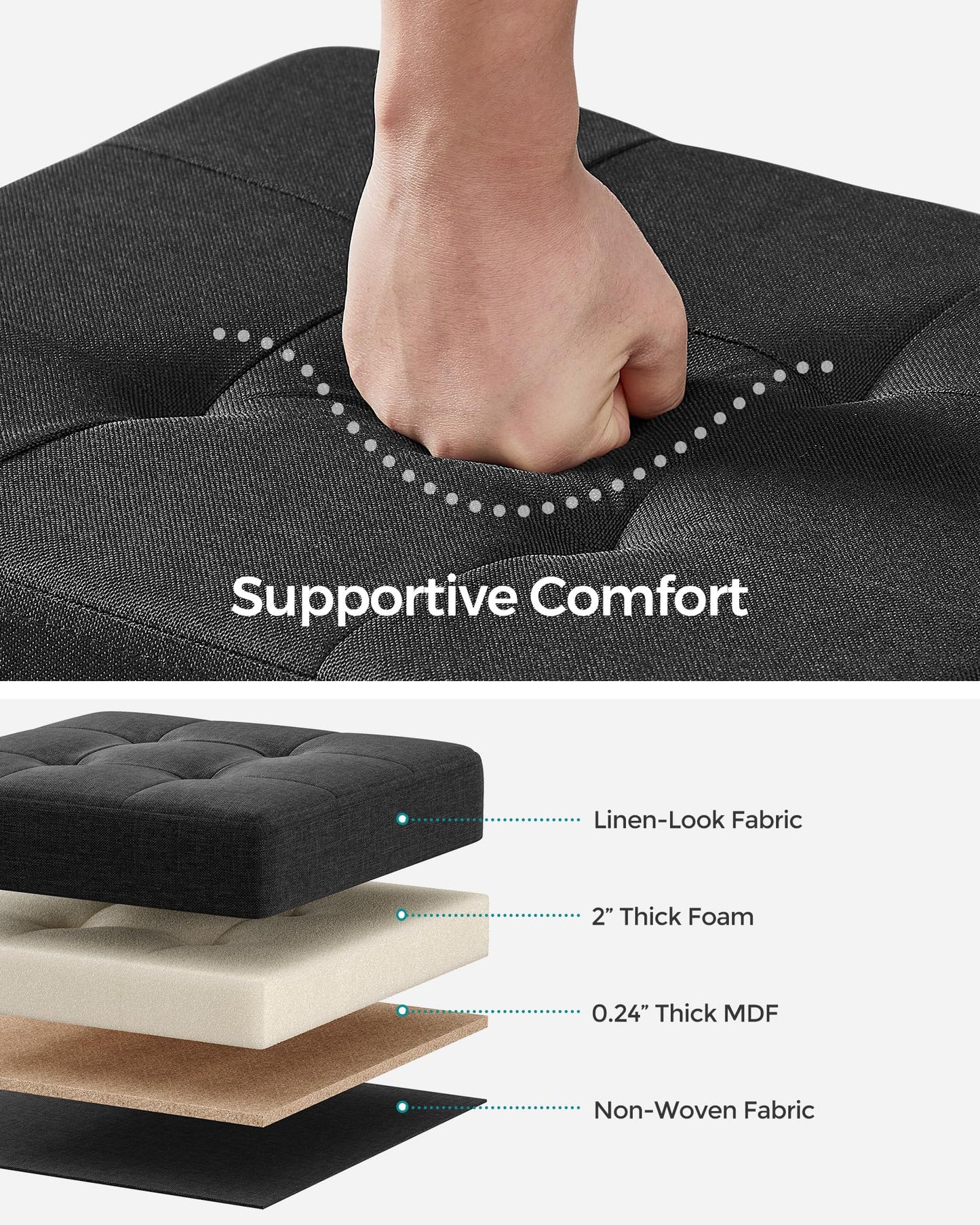 SONGMICS Storage Ottoman, Small Ottoman Foot Rest with Legs, 15 x 15 x 15.7 Inches Foot Stool, Load up to 660 lb, for Living Room, Bedroom, Dorm, Ink Black ULSF014B01