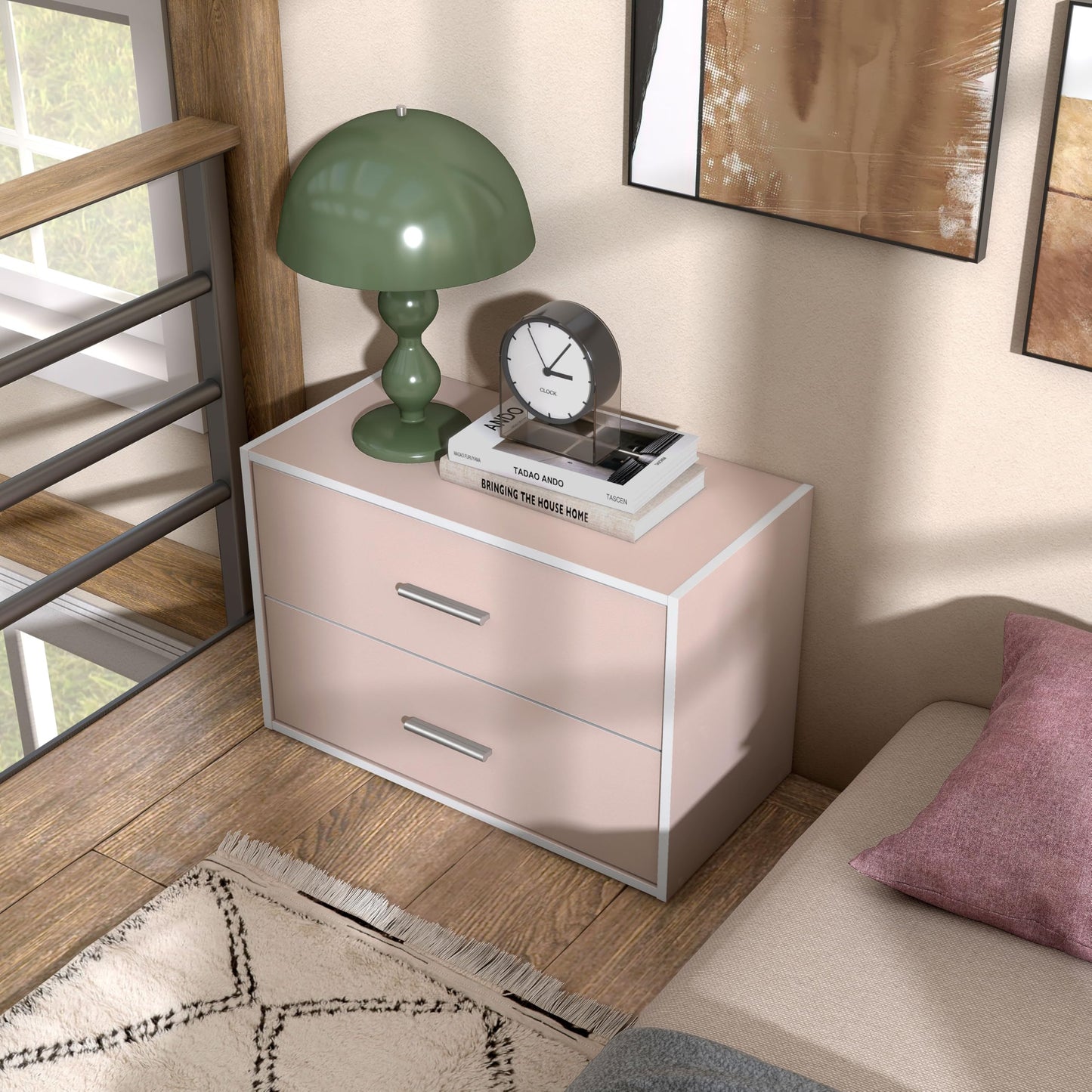 Homes: Inside + Out Apexa 2-Drawer Wooden Stackable Storage Drawers, Small Food Pantry Cabinet, Cajonera De Madera, Underbed Drawer Dorm Teen Room Decor & Bedroom, Home Office, Kitchen, Light Pink