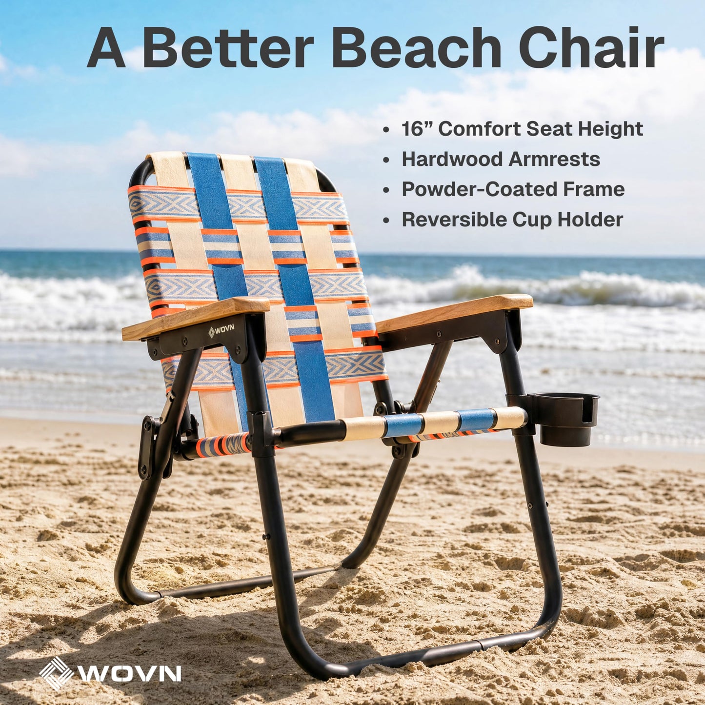 GoSports Outdoors WOVN Beach Backpack Chair - Premium Folding Camping Chair - 9 Styles Available - Baja