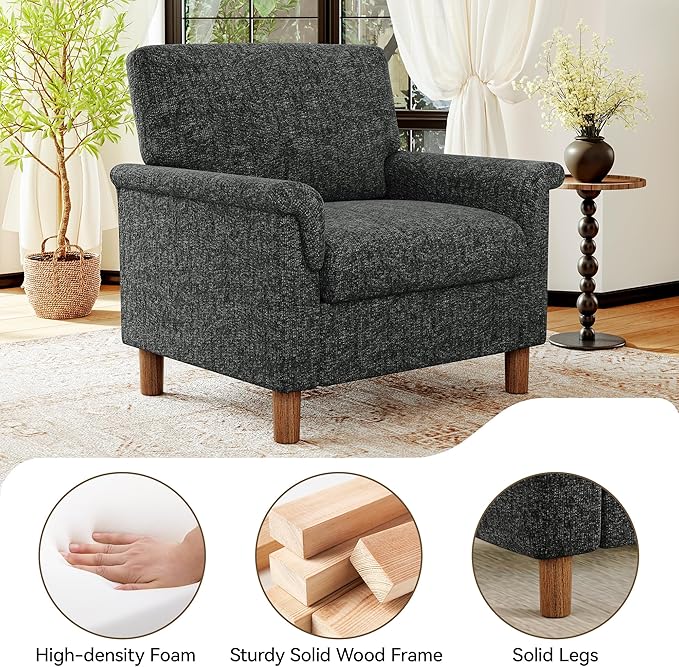 Mid Century Modern Accent Chairs Set of 2, Chenille Comfy Living Room Arm Chairs