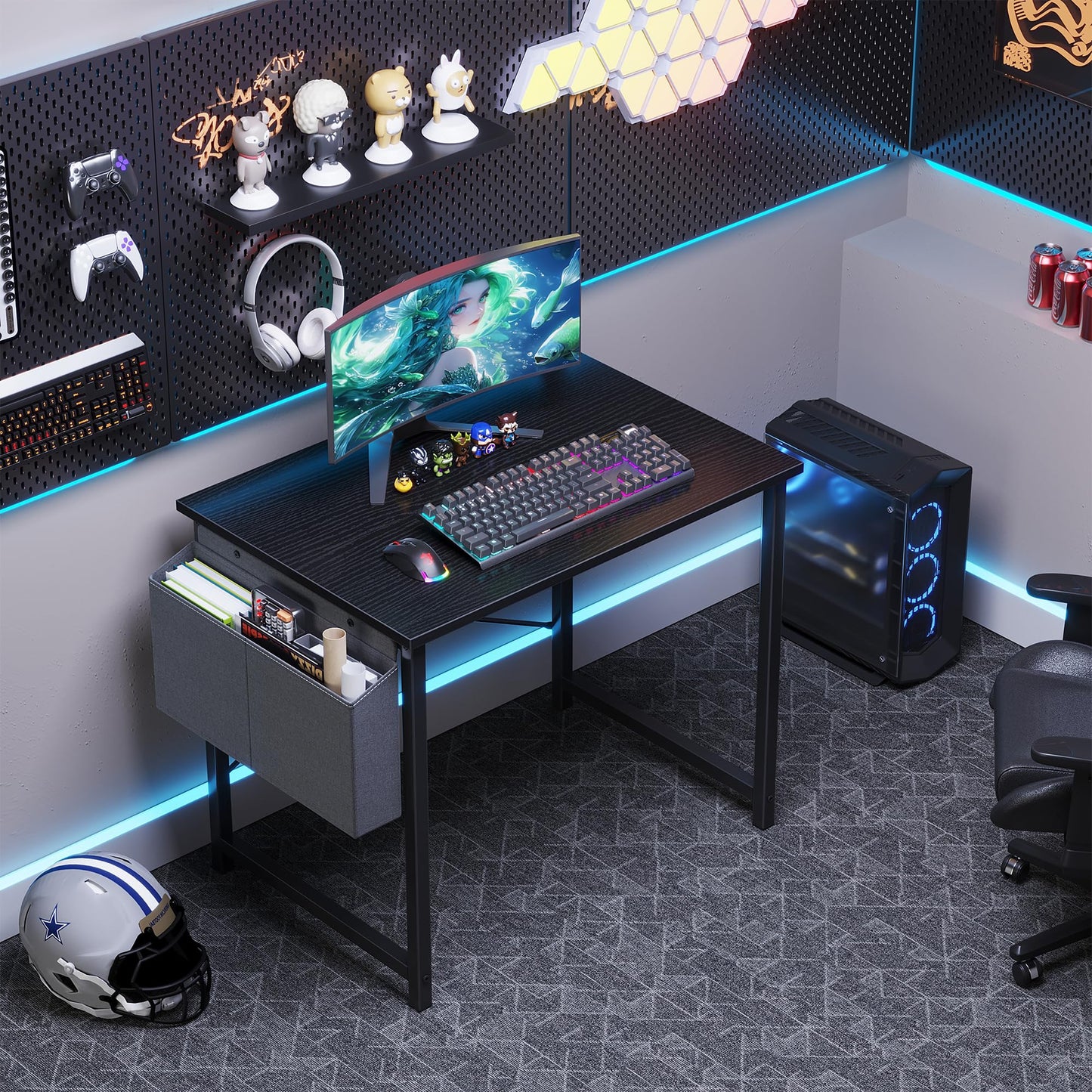 OLIXIS Computer Desk 31 Inch Home Office Desks for Small Spaces, Gaming Writing Study Work Table with Storage Bag, Compact Desk for Home Office, Bedroom and Gaming Use, Black