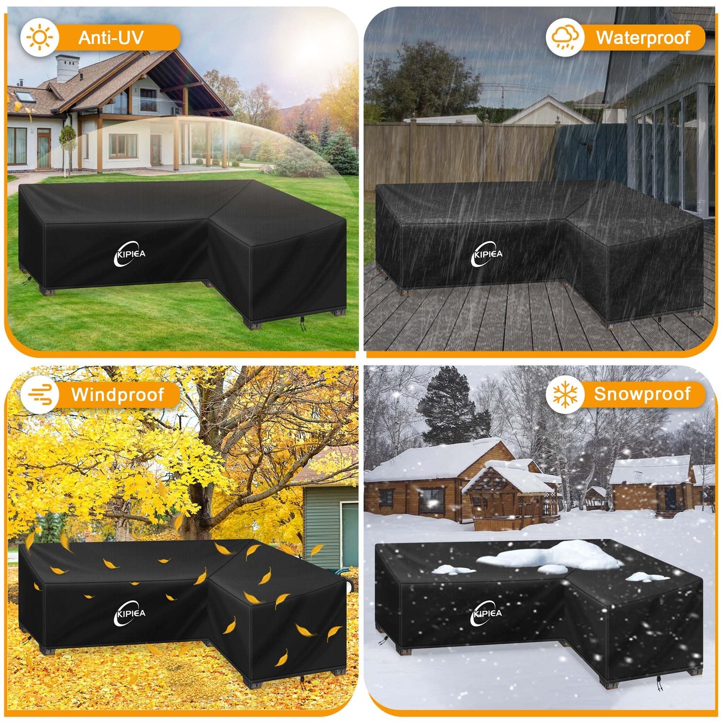 Kipiea Patio L-Shaped Sectional Sofa Cover, 420D Heavy-Duty Oxford Fabric Outdoor Sectional Cover with 6 Windproof Buckles, No Tears Anti UV No Fading (Right Facing, 104" x 83" L x 33.5" D x 31" H)