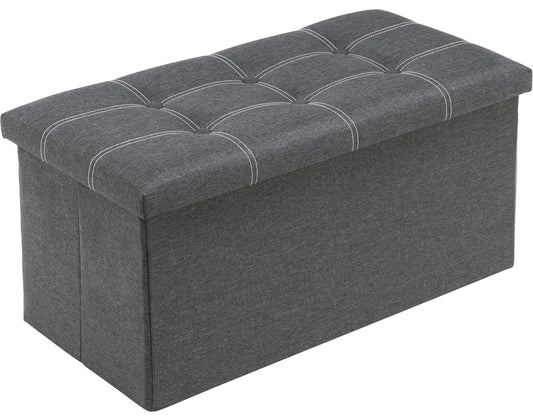 Youdesure Folding Storage Ottoman Bench, Footrest Couch for Living Room, 30 inch Storage Bench with Padded Seat for Bedroom Hallway, Holds up to 350lbs, Linen Fabric Grey