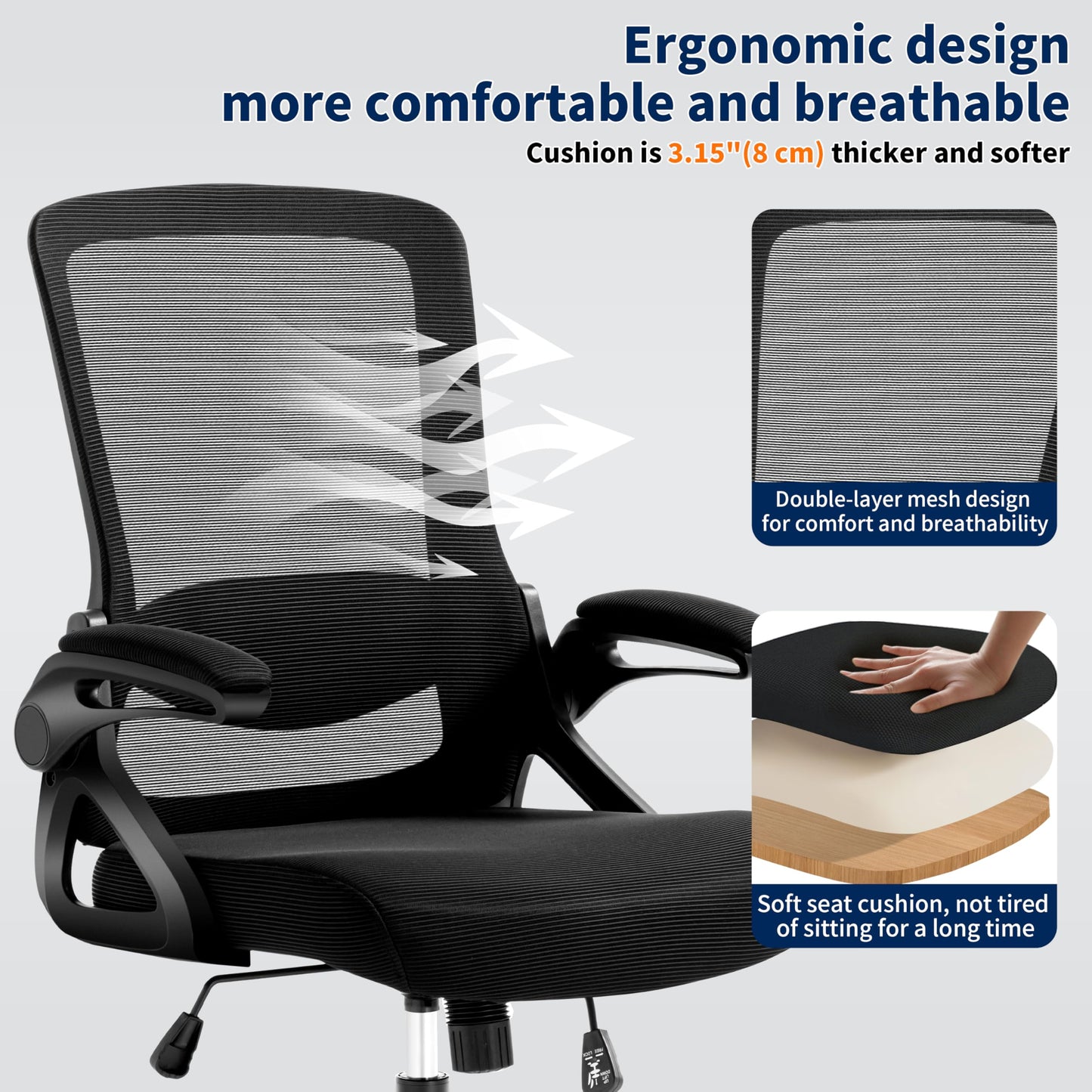 Nexthro Ergonomic Office Chair, Desk Chair with Adjustable Lumbar Support, Breathable Mesh Comfy Computer Chairs with Flip-up Armrests Executive Task Chair for Adults Home Office (4Pcs)