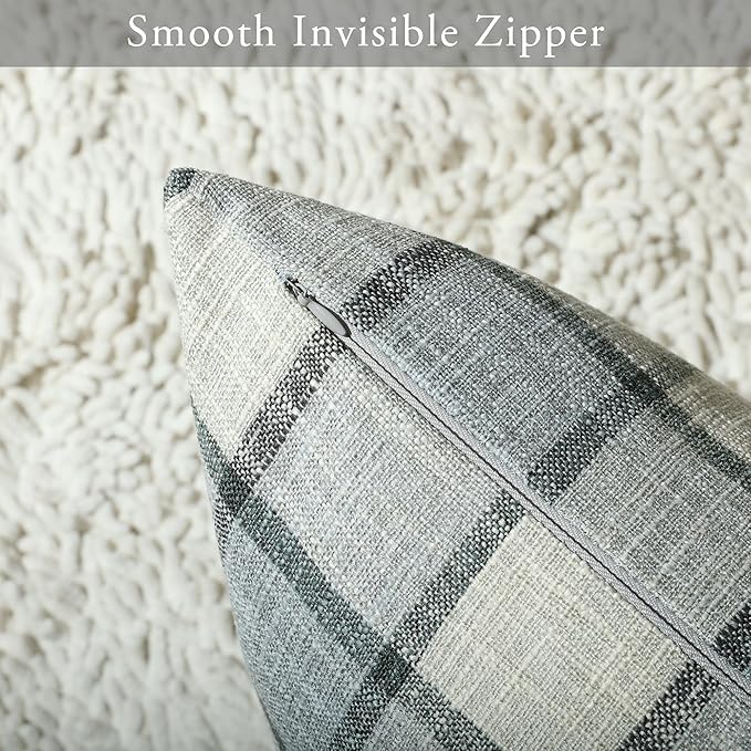 Stellhome Pack of 2 Linen Buffalo Check Throw Pillow Covers Farmhouse Plaid